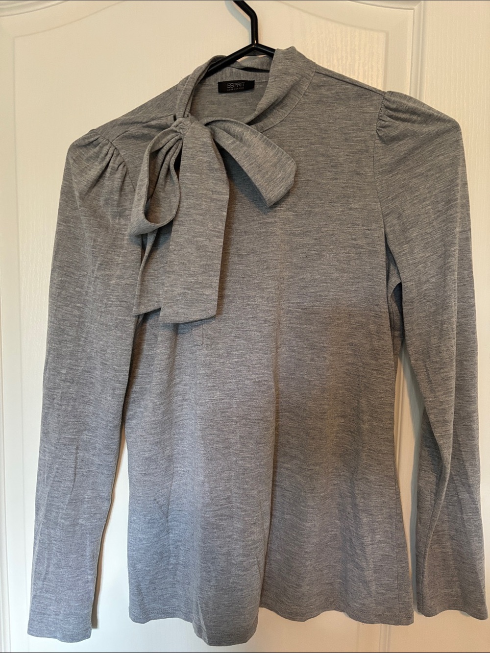 Esprit Light Gray Tie-Neck Long Sleeve Blouse